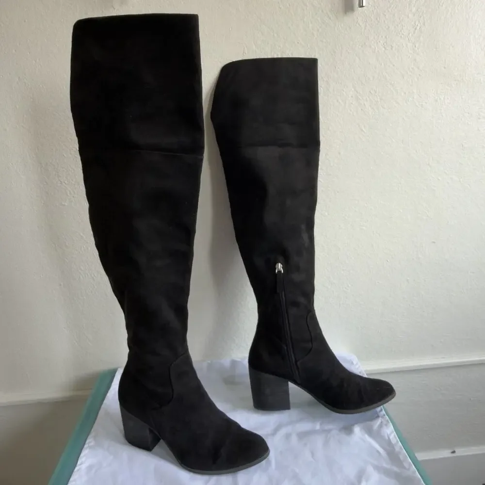 B.P. Nordstrom Black Luke Stretch Over Knee Boots Block Heel Pull On Size 9